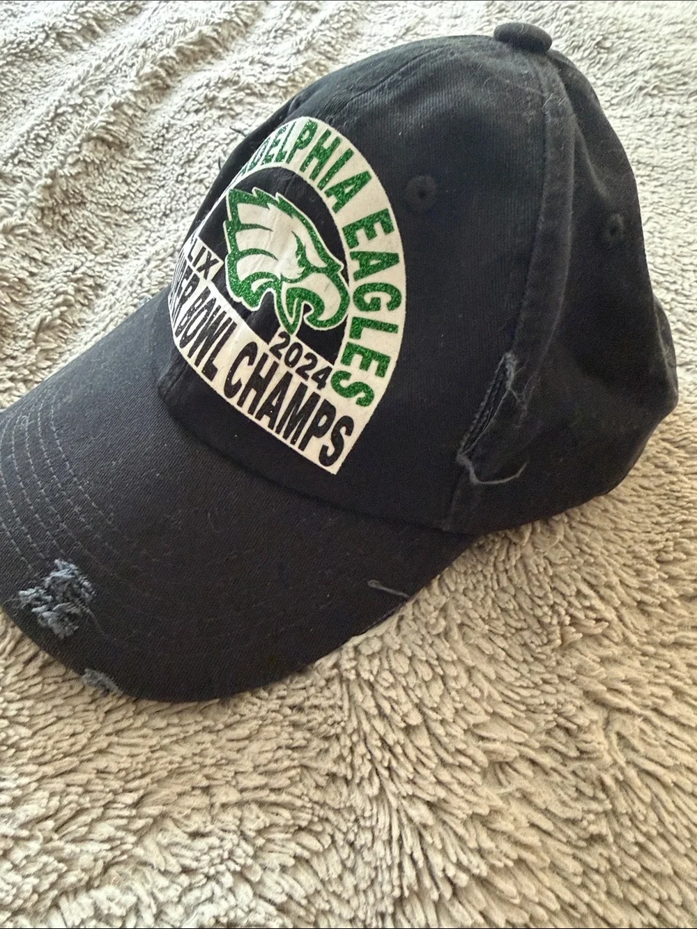District Black Distressed Philadelphia Eagles 2024 Super Bowl Champs Hat